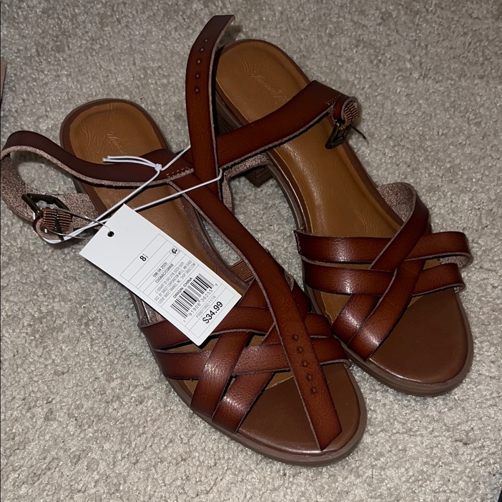 NWT Universal Thread Target Women's Corrie Stacked Block Heel Sandals in Cognac